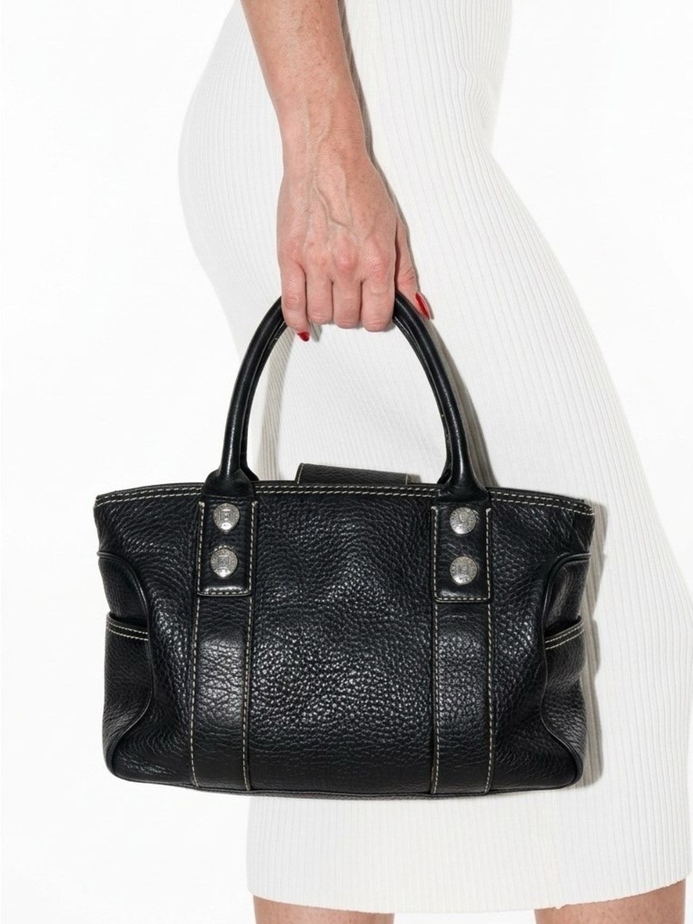 MICHAEL KORS Black Pebbled Leather Satchel Handbag Women's